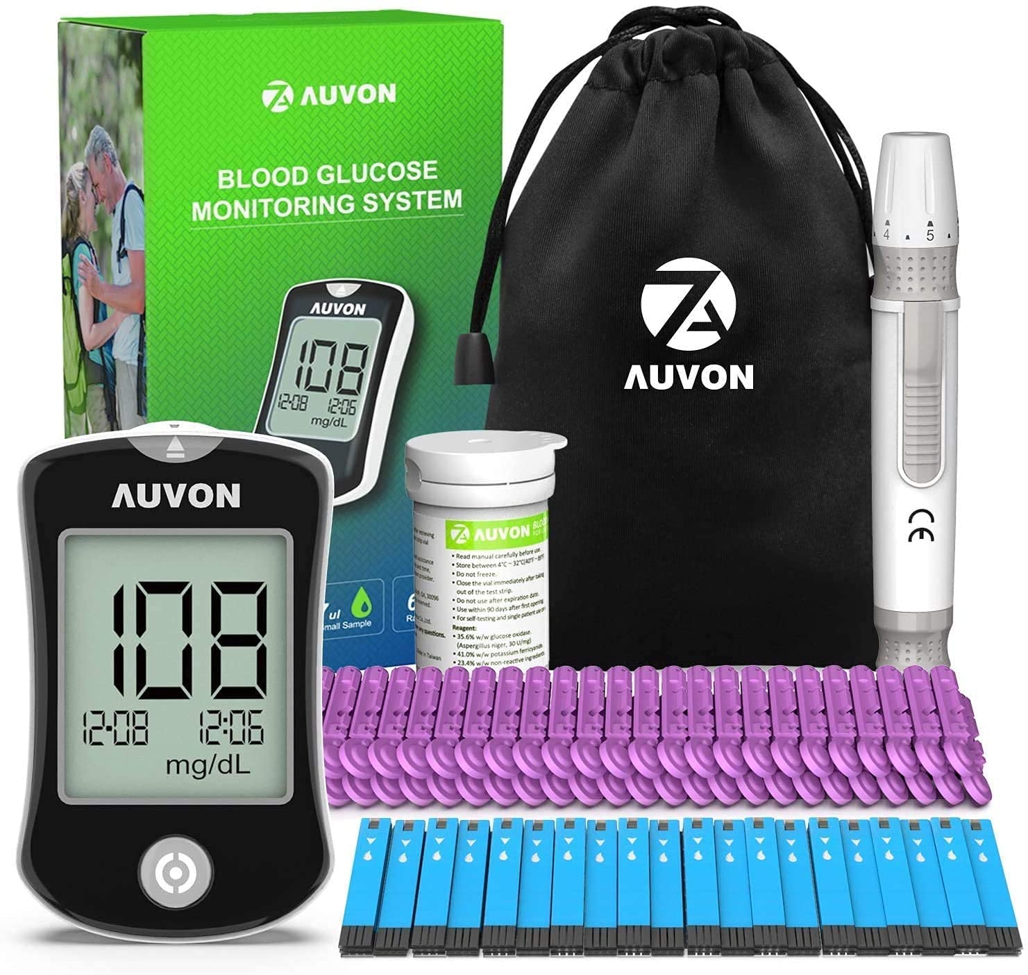 Kit de prueba de azúcar en sangre, kit de monitor de medidor de glucosa en sangre  para diabetes TFixol Natural