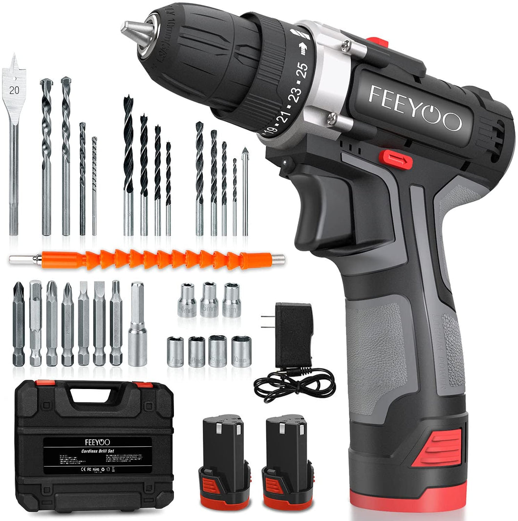 Juego de taladro inalámbrico con 2 baterías, 12.8V 28Nm potente destornillador eléctrico NDP-54