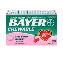 Cargar imagen en el visor de la galería, Aspirina Bayer, tabletas masticables de 81 mg, analgésico, cereza, 36 unidades
