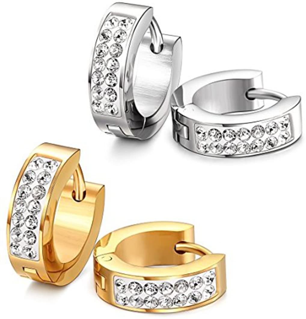Pendientes de acero inoxidable para hombre (2 pares de oro y plata)