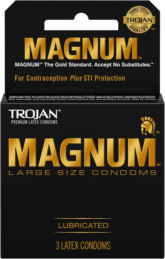 Trojan Magnum Preservativos lubricados de tamaño grande de 3 ct