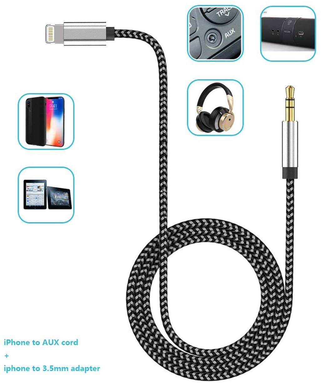 Jiadouaux Cable auxiliar para iPhone en coche, cable auxiliar de 3,5 mm,  compatible con iPhone funciona para estéreo de coche