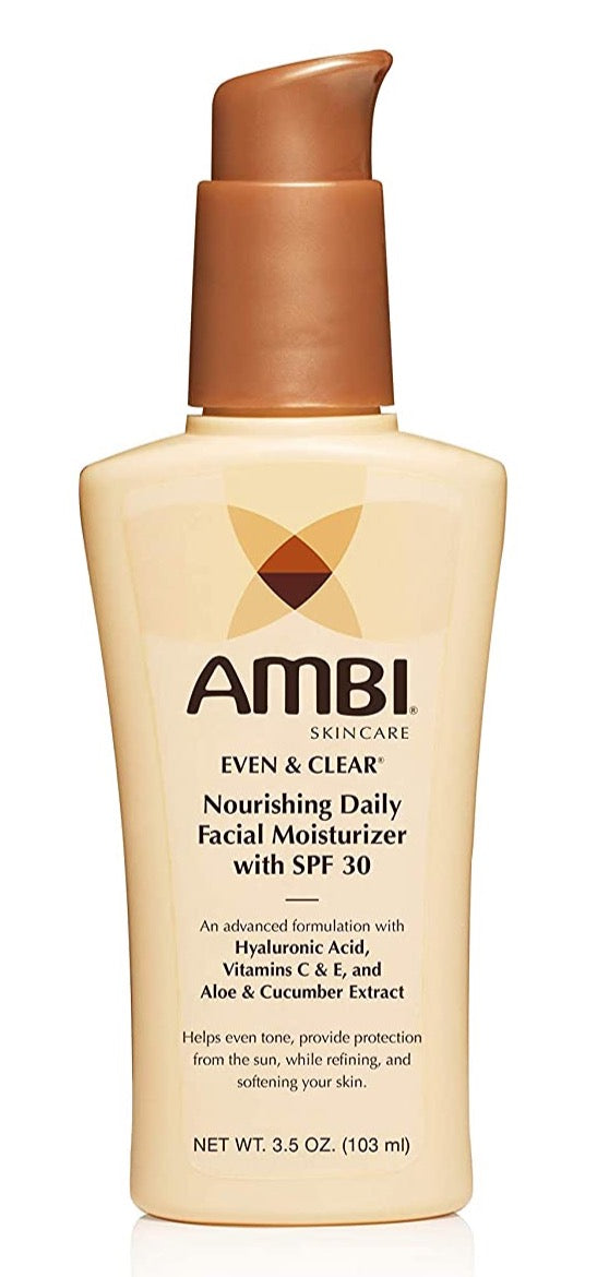 AMBI Crema hidratante facial diaria uniforme y transparente con 30 spf, 3.5 onzas