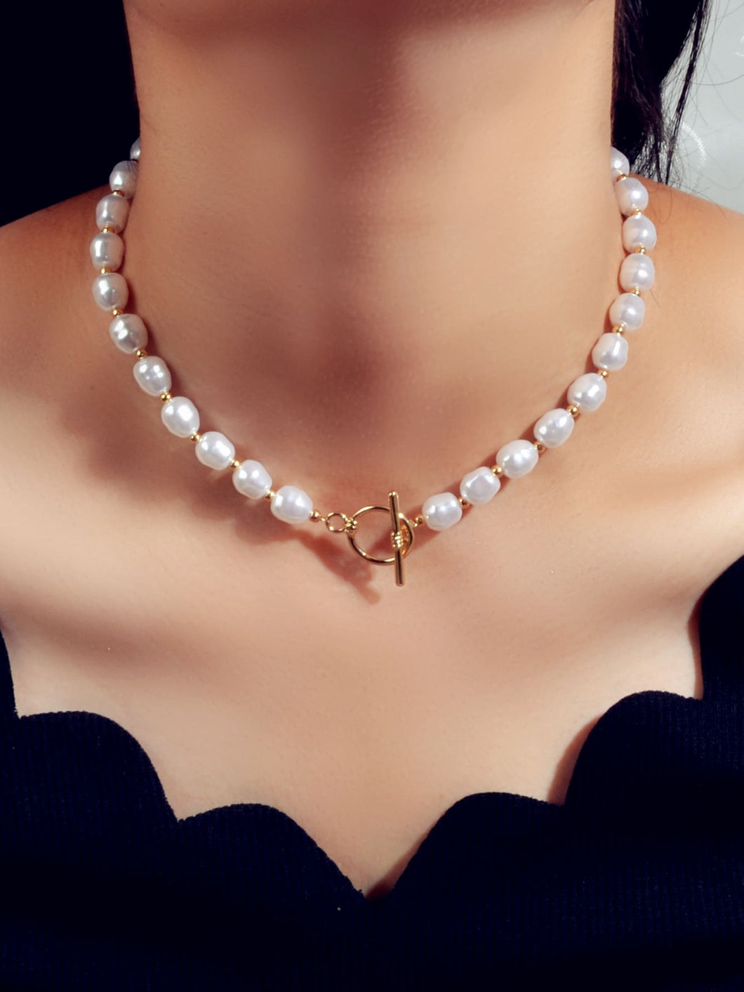 Collar de perlas de imitación con cuentas ✅