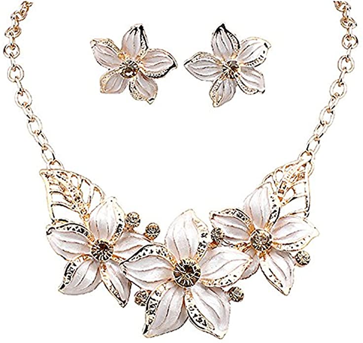 Conjunto de joyas de pendientes de collar chapado en oro (blanco) NDP-41