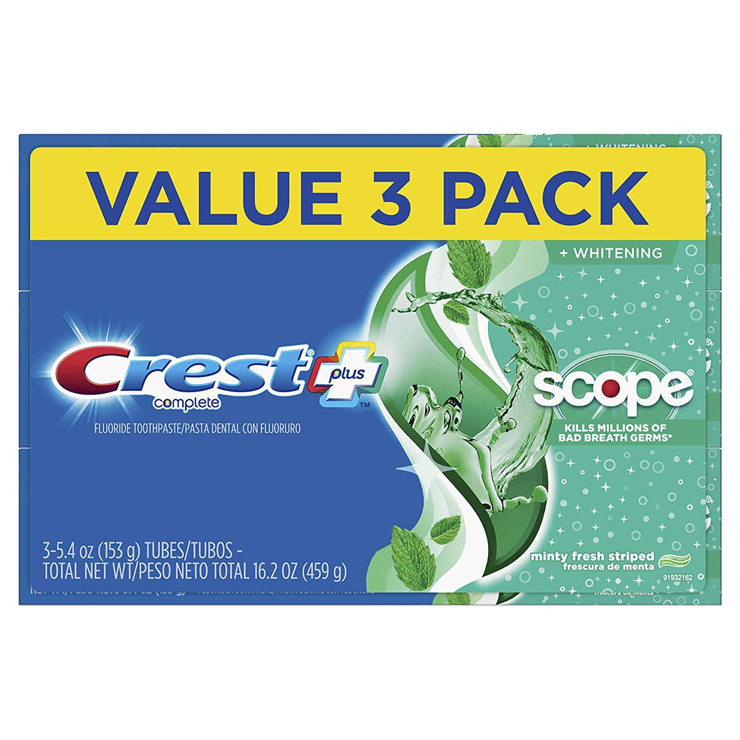 Crema dental Crest Complete Whitening + Scope 5.4oz (paquete de 3) NDP11