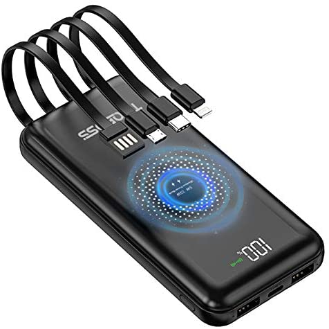 Cargador de batería externa de 20000 mAh con cable integrado para iPhone y cable USB C NDP8