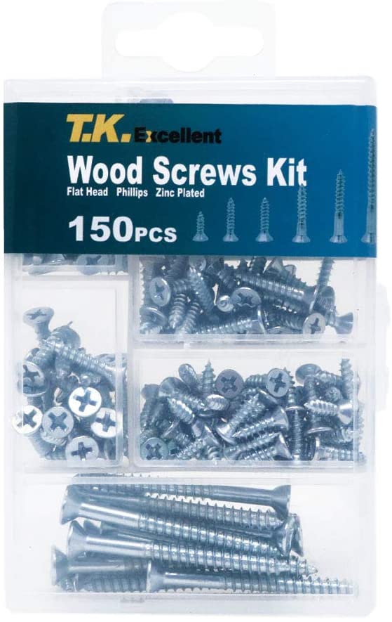 Kit de tornillos de madera de cabeza plana, 150 piezas NDP12