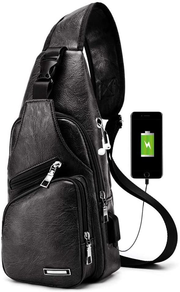 Mochila de lona lateral para hombre con puerto de carga USB  NDP18