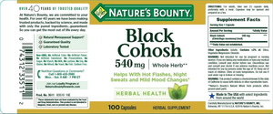 Suplemento de Raíz de cohosh negro, apoyo para menopausia, 540 mg