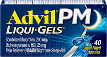 Cargar imagen en el visor de la galería, Advil PM Liqui-Gels - Alivio del dolor y ayuda nocturna para dormir cápsulas liquidas
