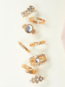 8 piezas de decoración de diamantes de imitación y anillos de diseño de hojas ✅
