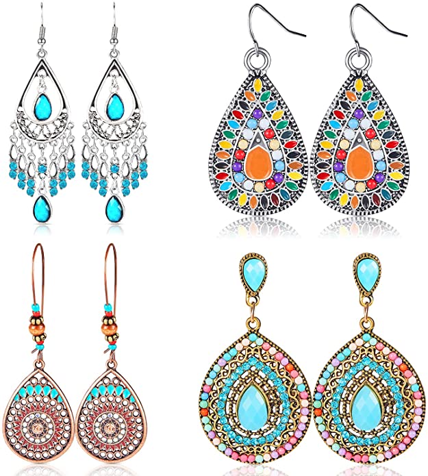 4 pares de pendientes bohemios vintage NDP-47
