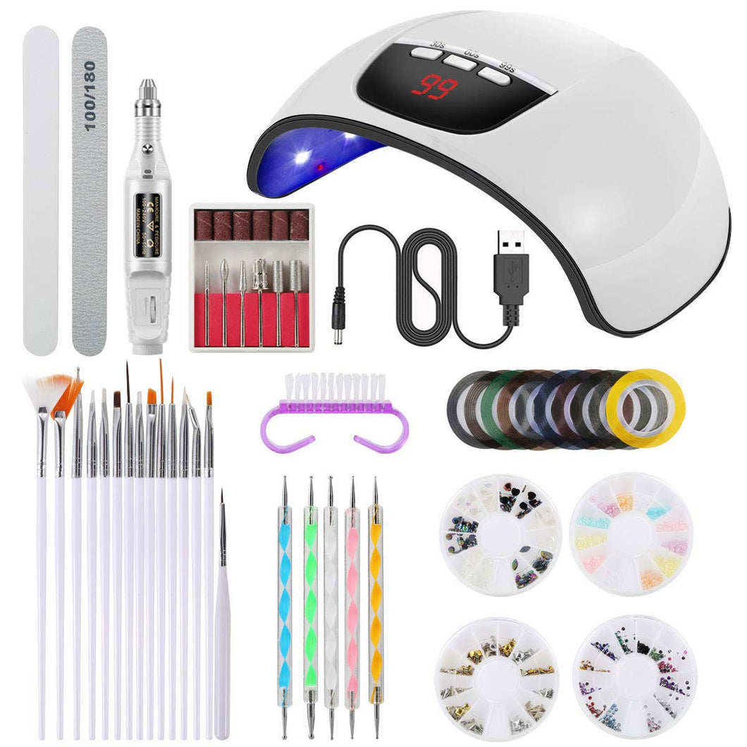 Juego de lámpara y taladro de uñas, kit de lima de esmalte de uñas eléctrico de 54 W