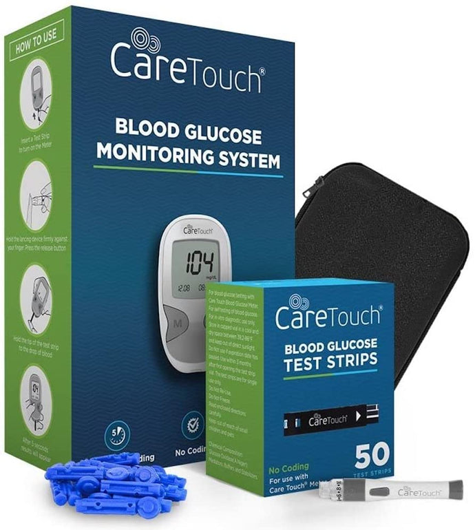 Kit de prueba de diabetes Care Touch - Monitor de glucosa en sangre, 50 tiras de prueba de glucosa en sangre, 100 lancetas NDP27