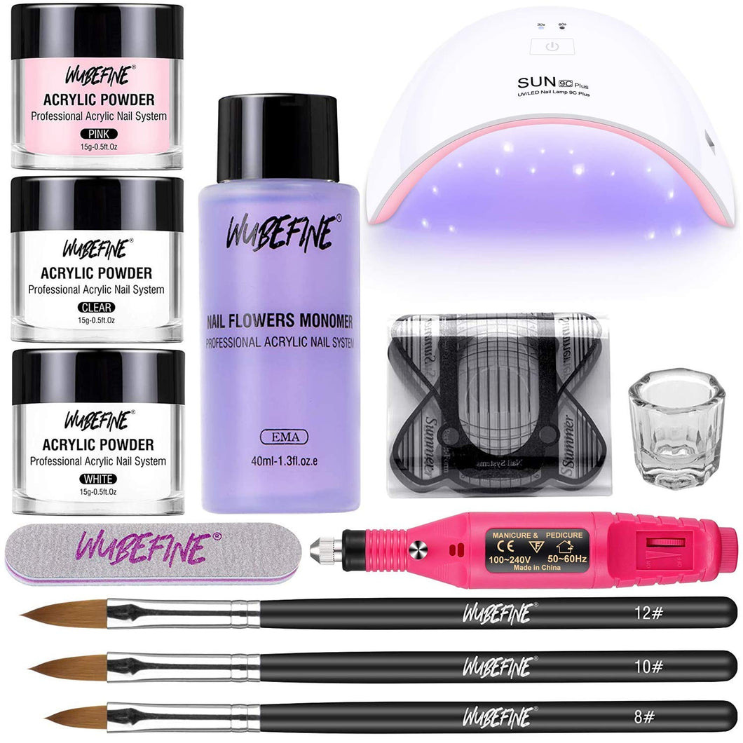Kit de uñas acrílicas en polvo y líquido, con lámpara LED de 36 W