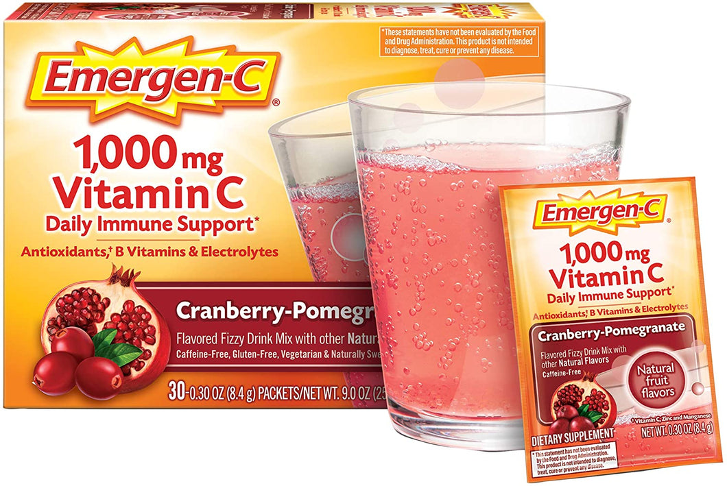 Mezcla para suplemento dietético bebible Emergen-C- 30 paquetes- Sabor: Granada, arándano