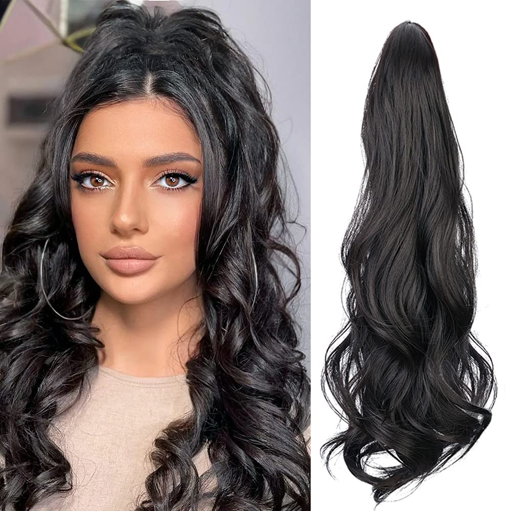 Extensión de cola de caballo de 20 pulgadas con clip en ondulado, color negro, NDP42