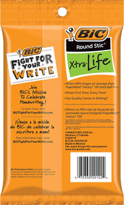 BIC Round Stic Xtra Life - Bolígrafo de punta media (0.039 in), azul, 10 unidades