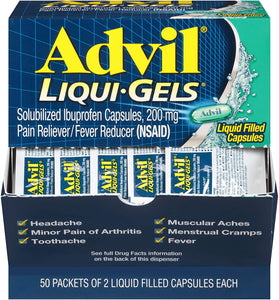 Advil Liqui-Gels para alivio del dolor/reductor de fiebre (50 paquetes de 2 cápsulas)