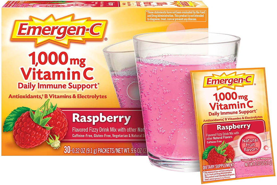 Mezcla para suplemento dietético bebible Emergen-C, 30 paquetes- Raspberry