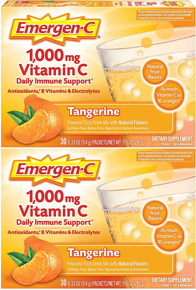 Mezcla para suplemento dietético bebible Emergen-C, 2 cajas de 30 paquetes- Sabor a Mandarina