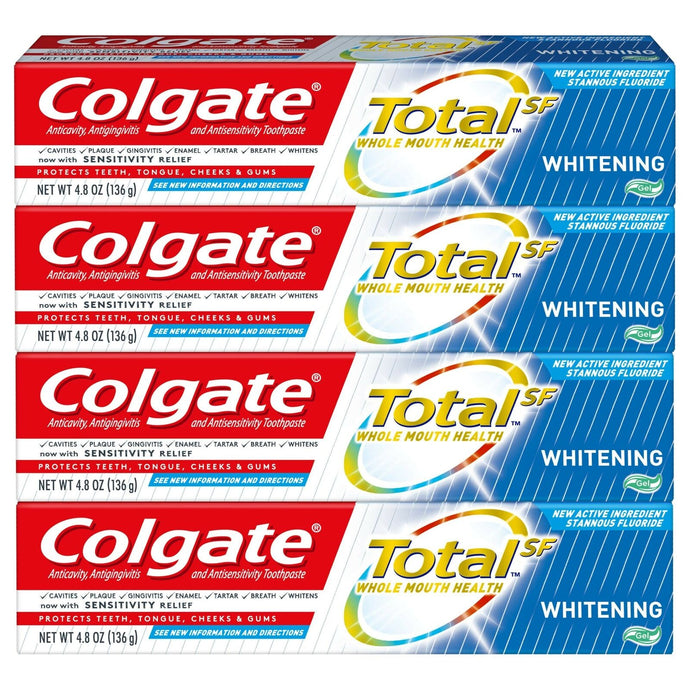 Colgate Total Whitening Pasta dental, 4 paquetes de gel blanqueador., paquete de de 4